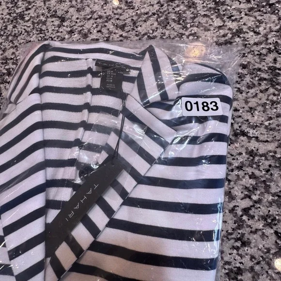 NWT TAHARI‎ Women's Striped Blazer Jacket Navy White Cotton Blend Size Medium - Picture 10 of 10